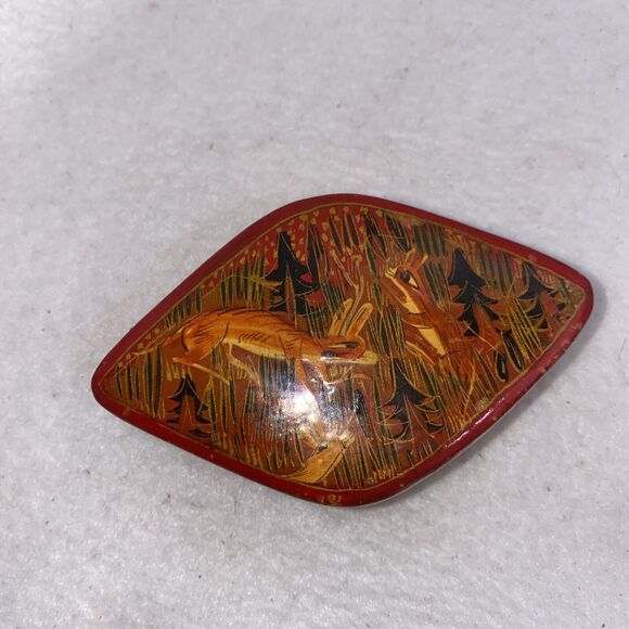 Vintage Russian Trinket Box Hand Painted H M Sadiq Srinagar-Kashmir Fox Diamond - Picture 8 of 9